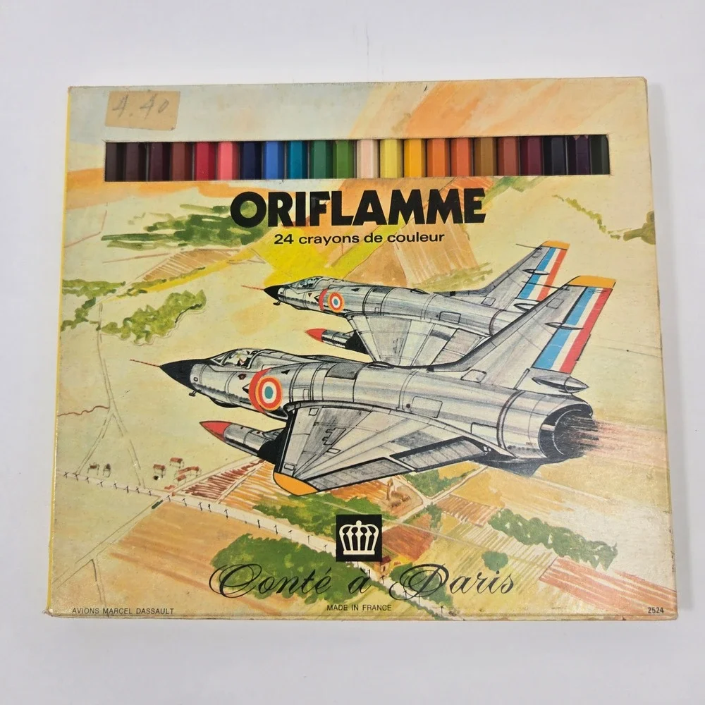 Vintage Conté à Paris Oriflamme Colored Pencils 24 Set Marcel Dassault Jets